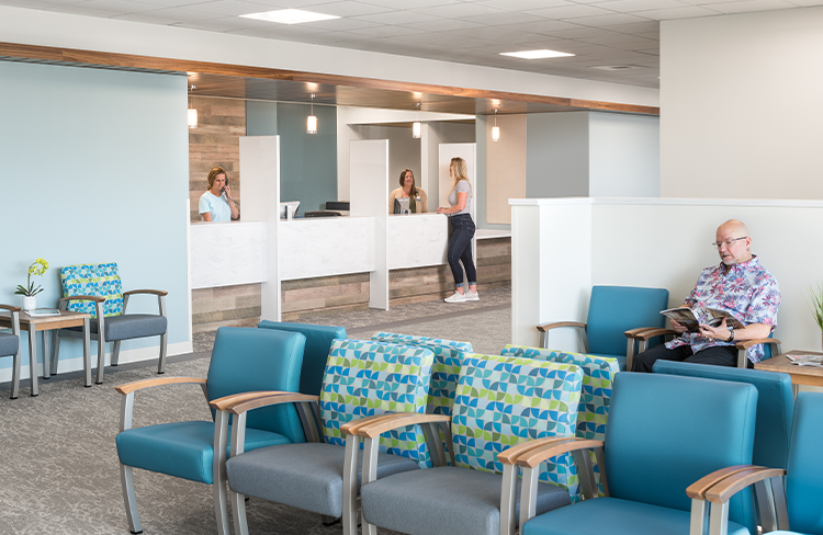 Photo of patient waiting room within Thomas W. Huebner Medical Office Building
