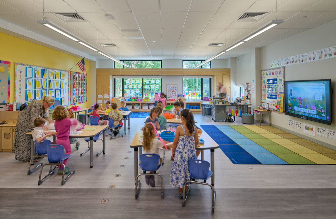 Classroom with kindergarten students sitting