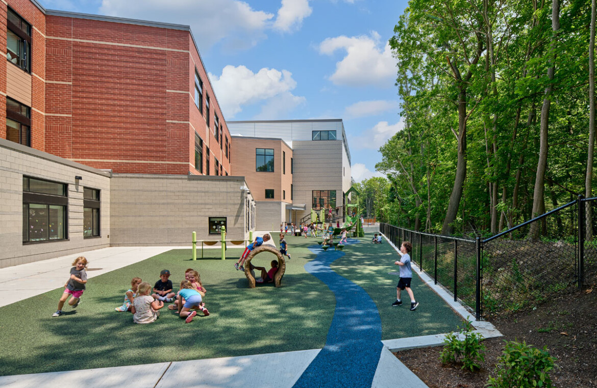 Outdoor playground with kids playing